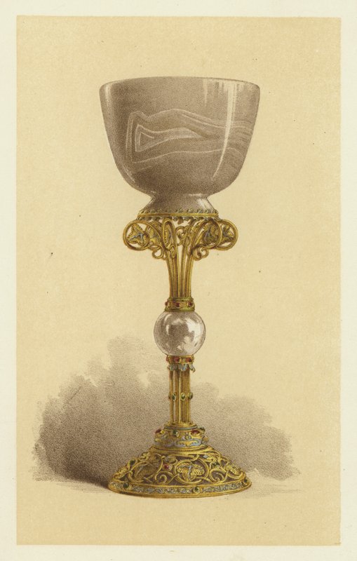Taça ou Cálice, em ónix oriental, montado em ouro esmaltado (cromolitho) de English School