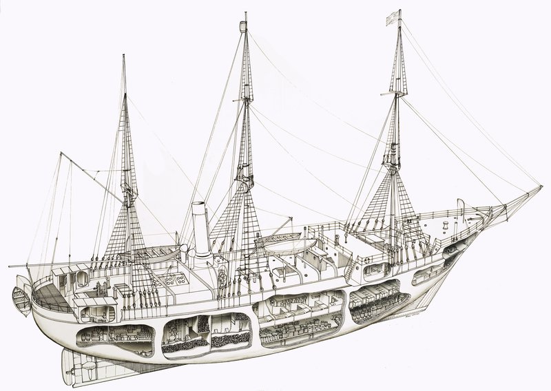 Recorte de um navio não identificado de English School