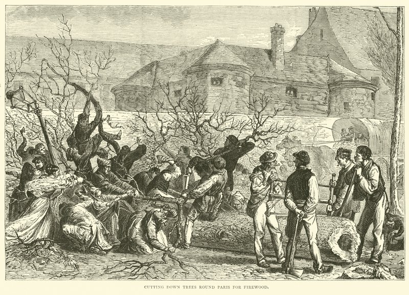 Cortando árvores em volta de Paris para lenha, outubro de 1870 de English School