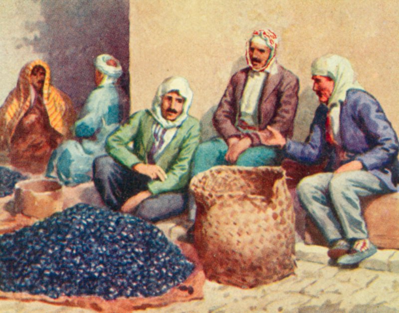 Damasco, comerciantes de azeitonas (litografia a cores) de English School