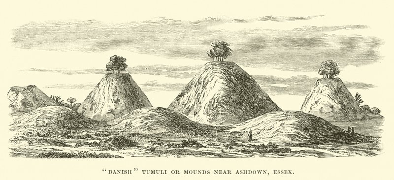 Tumuli dinamarquês ou montes perto de Ashdown, Essex de English School
