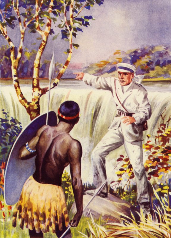 David Livingstone na Victoria Falls (cor litho) de English School