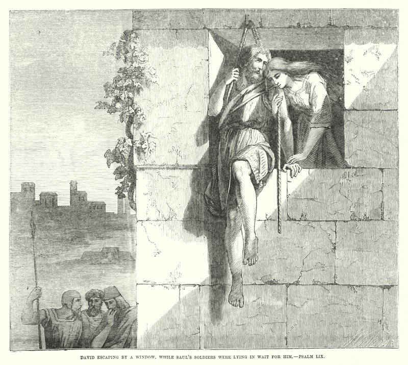 David escapando por uma Janela, enquanto os Soldados de Saul estavam deitados em Espera por ele, Salmo LIX (gravação) de English School