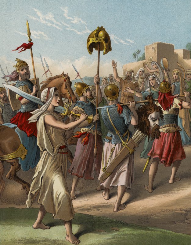 David regressa do abate do filisteu (chromolitho) de English School
