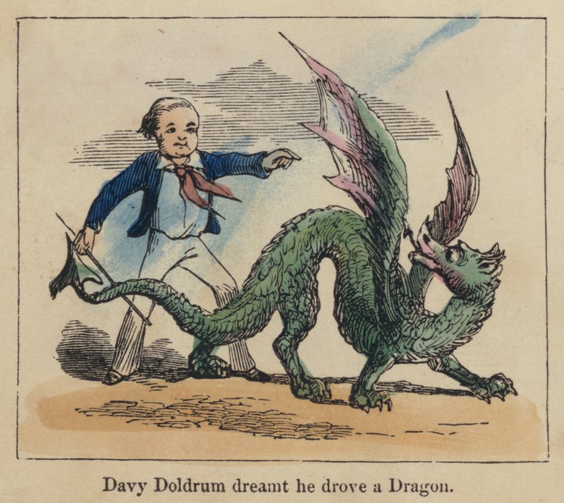 Davy Doldrum sonhou que conduzia um Dragão (gravura colorida) de English School