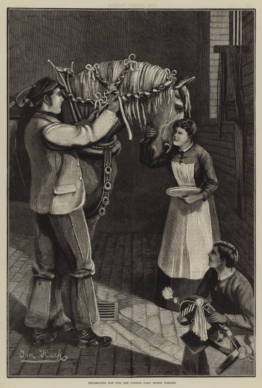 Decorando-o para a London Cart Horse Parade (gravura) de English School