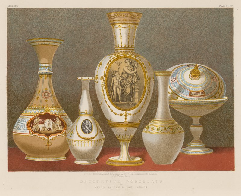 Porcelana Decorativa dos Srs. Battam and Son, Londres de English School
