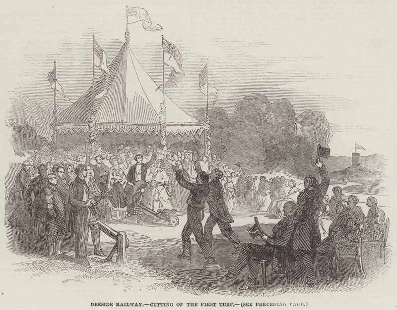 Deeside Railway, Corte do Primeiro Relva (gravura) de English School