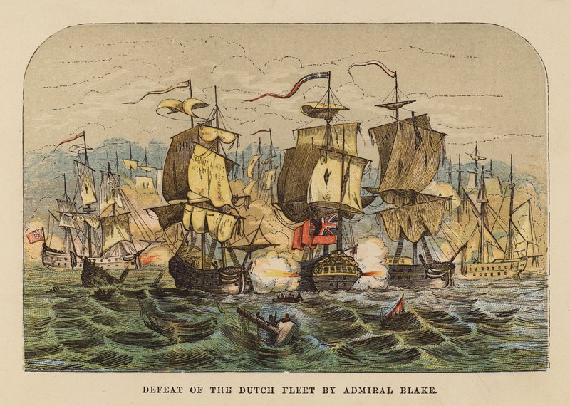 Derrota da frota holandesa pelo Almirante Blake (gravura a cores) de English School