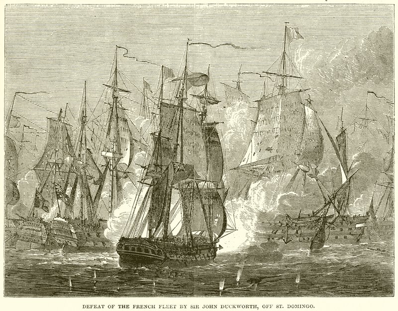 Derrota da frota francesa por Sir John Duckworth, fora de St. Domingo de English School