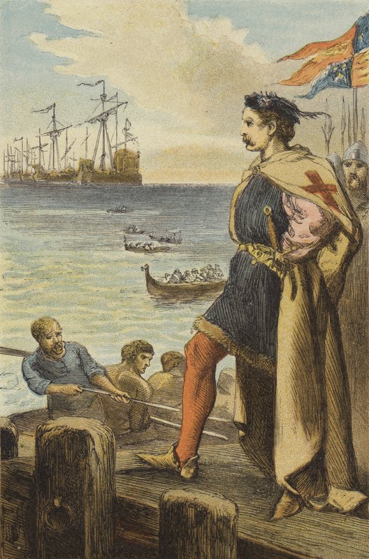 Partida de Richard I para a Palestina (gravura colorida) de English School