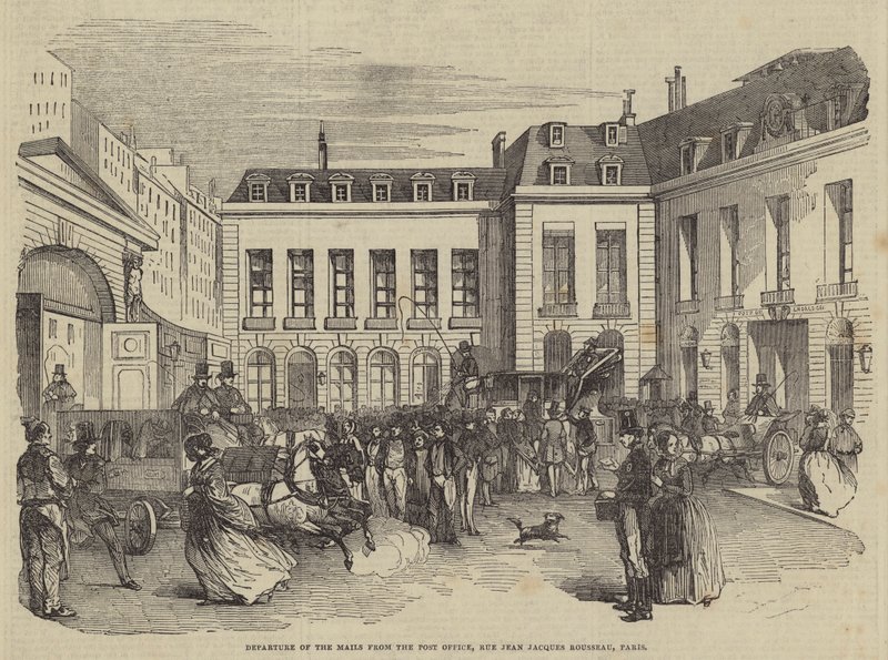 Saída dos Correios, Rue Jean Jacques Rousseau, Paris (gravura) de English School