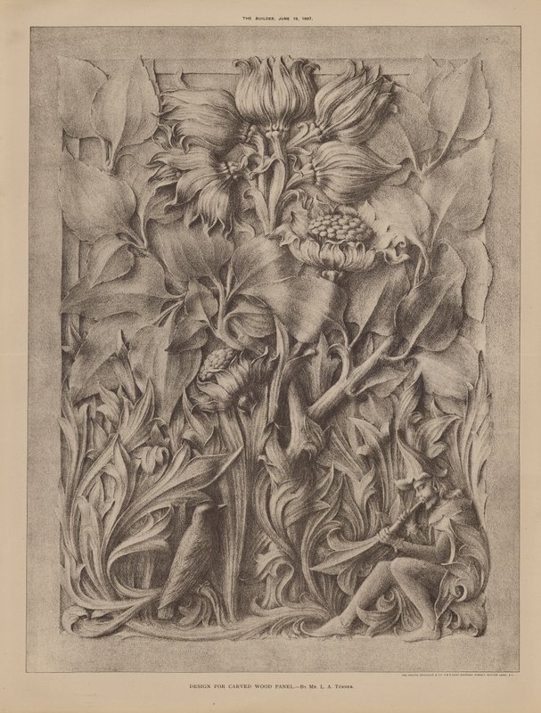 Desenho para painel de madeira esculpida (gravura) de English School