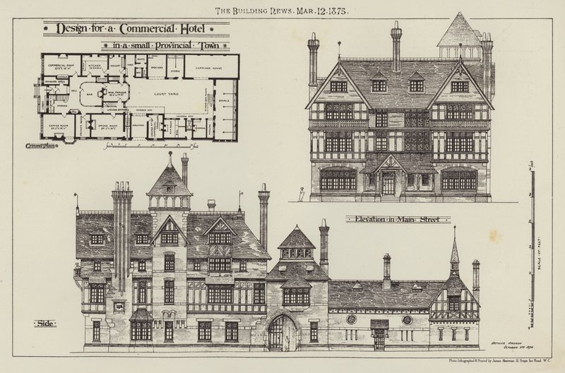 Design para um Hotel Comercial, em uma pequena Cidade Provincial (gravura) de English School