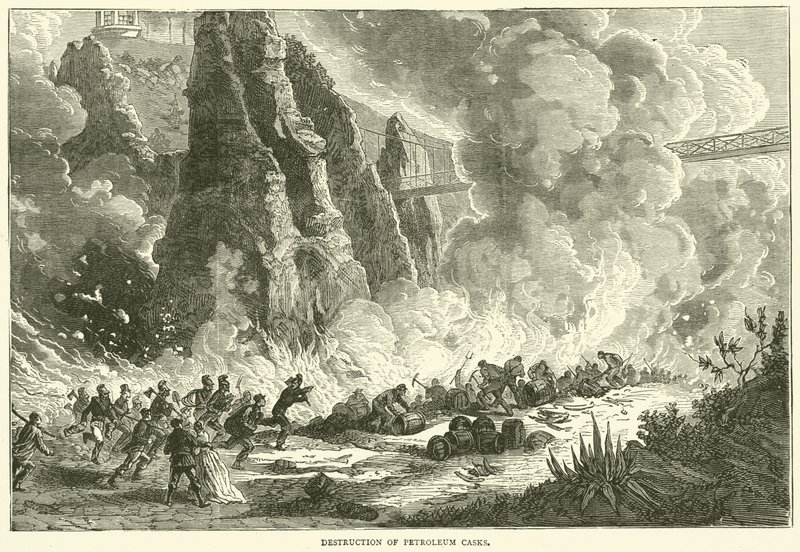 Destruição de barris de petróleo, dezembro de 1870 de English School