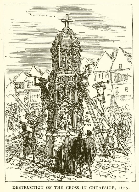 Destruição da Cruz em Cheapside, 1643 de English School