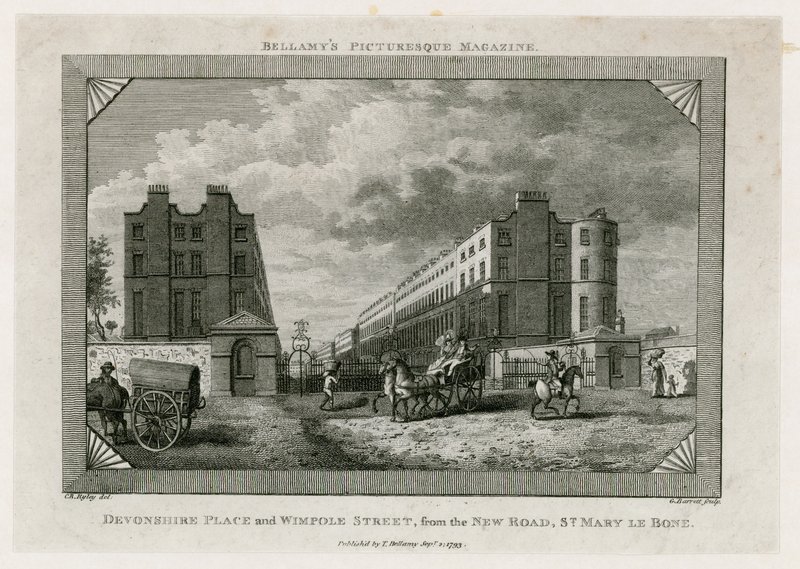 Devonshire Place e Wimpole Street da New Road, St Marylebone de English School