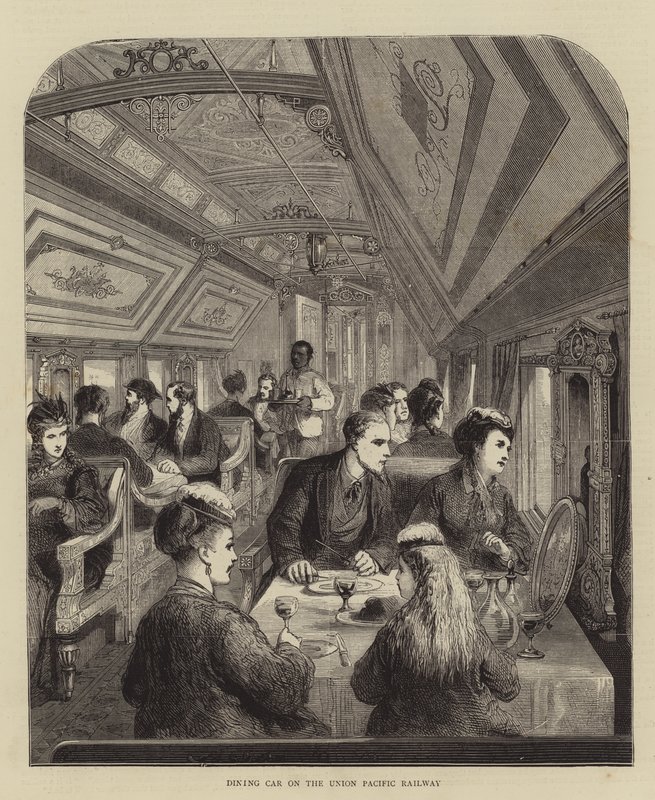 Carro de jantar na Union Pacific Railway (gravura) de English School