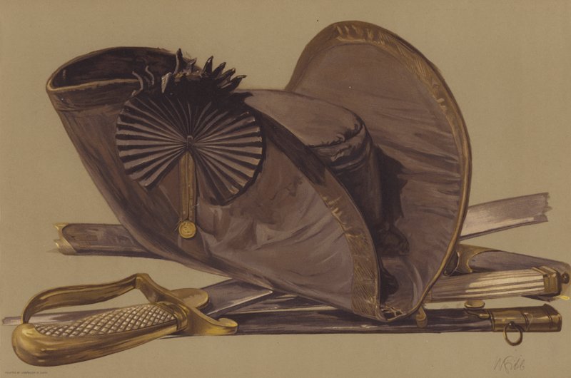 Dirk, espada, e chapéu de galo de Lord Nelson (chromolitho) de English School
