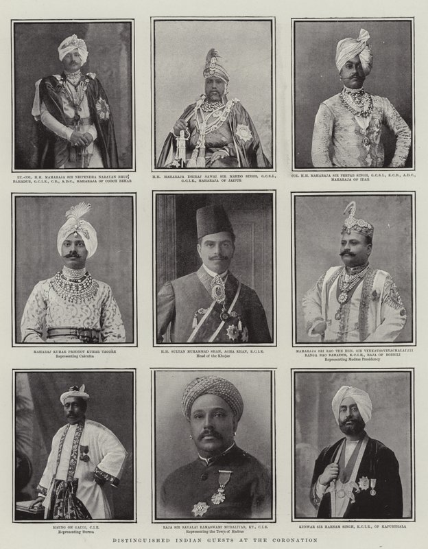 Distintos convidados indianos na coroação, ilustração do The Graphic, 28 de junho de 1902 de English School