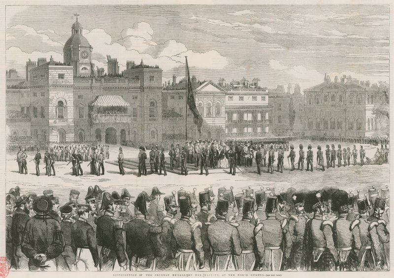 Distribuição das medalhas da Criméia por Sua Majestade nos Horse Guards de English School