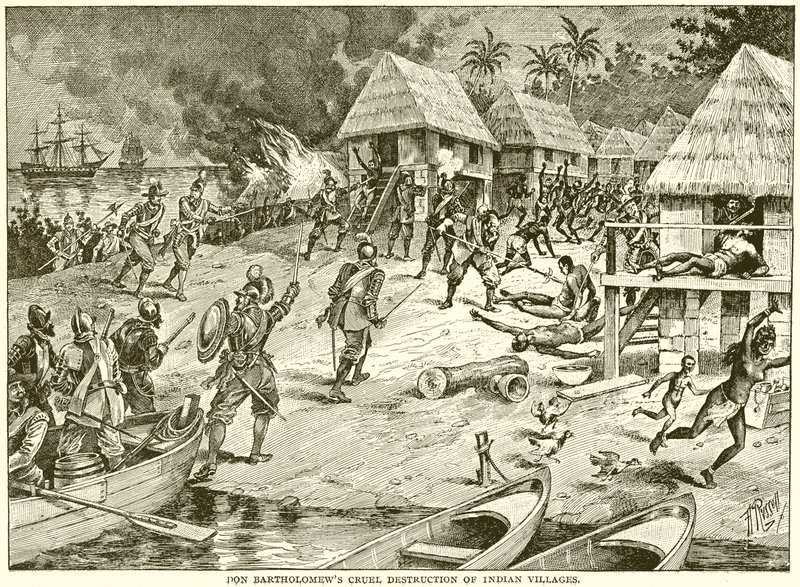 Don Bartholomews Cruel Destruição das Aldeias Indianas de English School