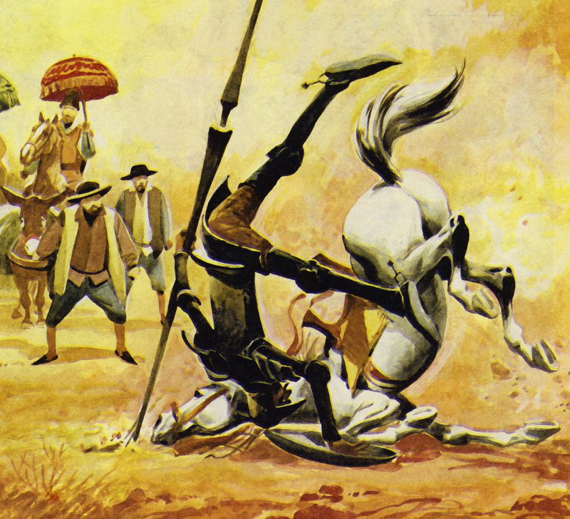 Dom Quixote incitou Ronzinante, mas o cavalo caiu de English School
