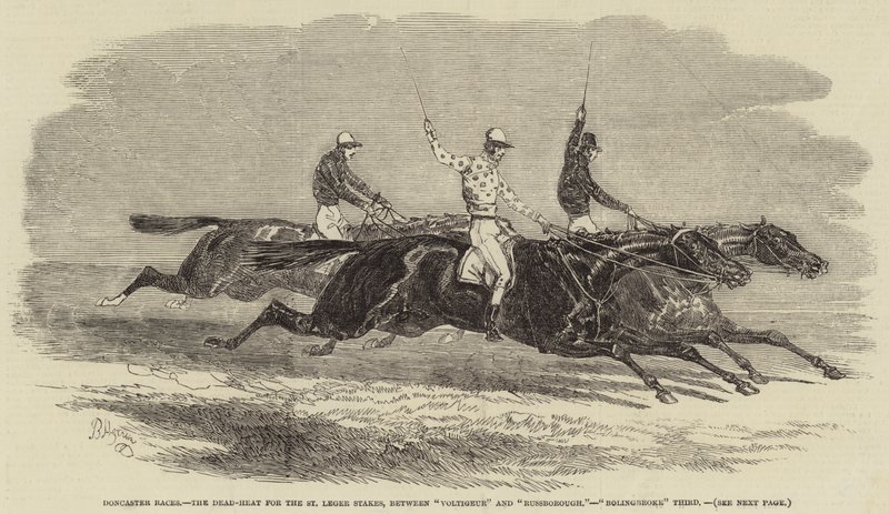 Corridas Doncaster, o Caldeirão Morto para as Estacas St Leger, entre "Voltigeur" e "Russborough", "Bolingbroke" Terceiro (gravura) de English School