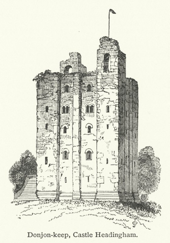 Donjon-keep, Castelo de Headingham (gravura) de English School