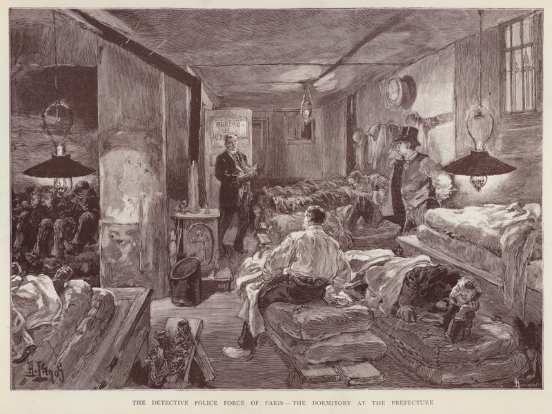 Dormitório na Prefeitura de Polícia de Paris, França (litho) de English School