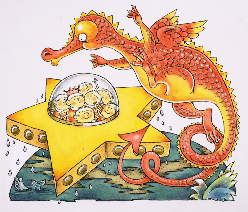 Dragão circulando nave espacial em forma de estrela de English School