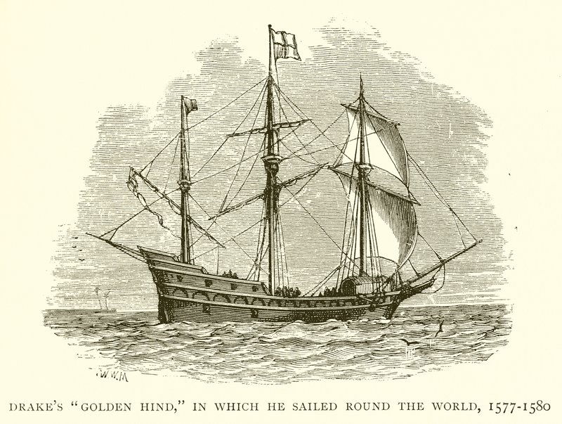 Drakes Golden Hind, em que ele navegou ao redor do mundo, 1577-1580 de English School