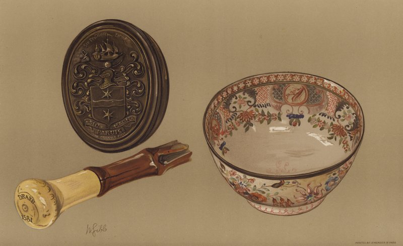 A bengala de Drake, e o ponche-bowl do Capitão Cook (chromolitho) de English School