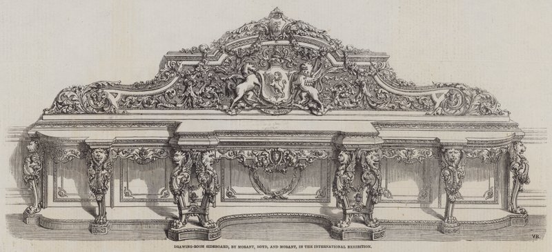 Aparador de Sala de Desenho, de Morant, Boyd e Morant, na Exposição Internacional (gravura) de English School