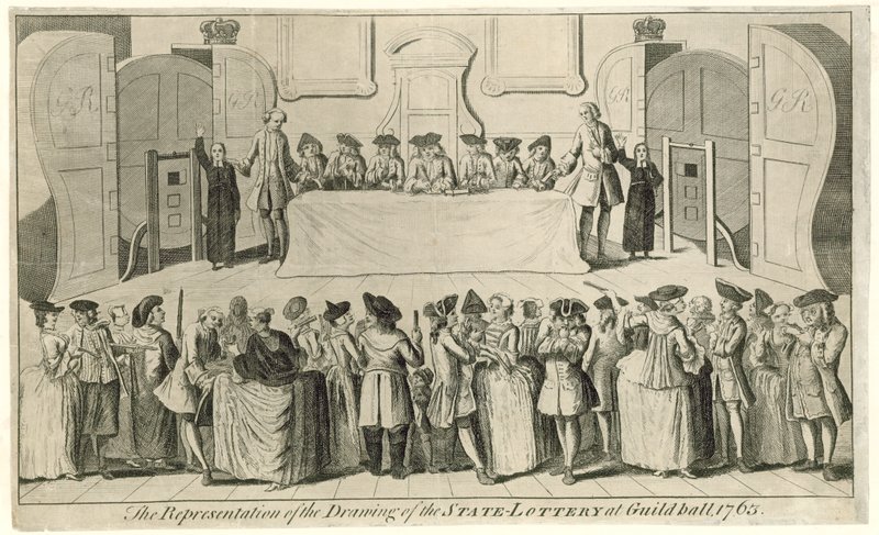 Desenho da Loteria do Estado em Guildhall em 1763 de English School