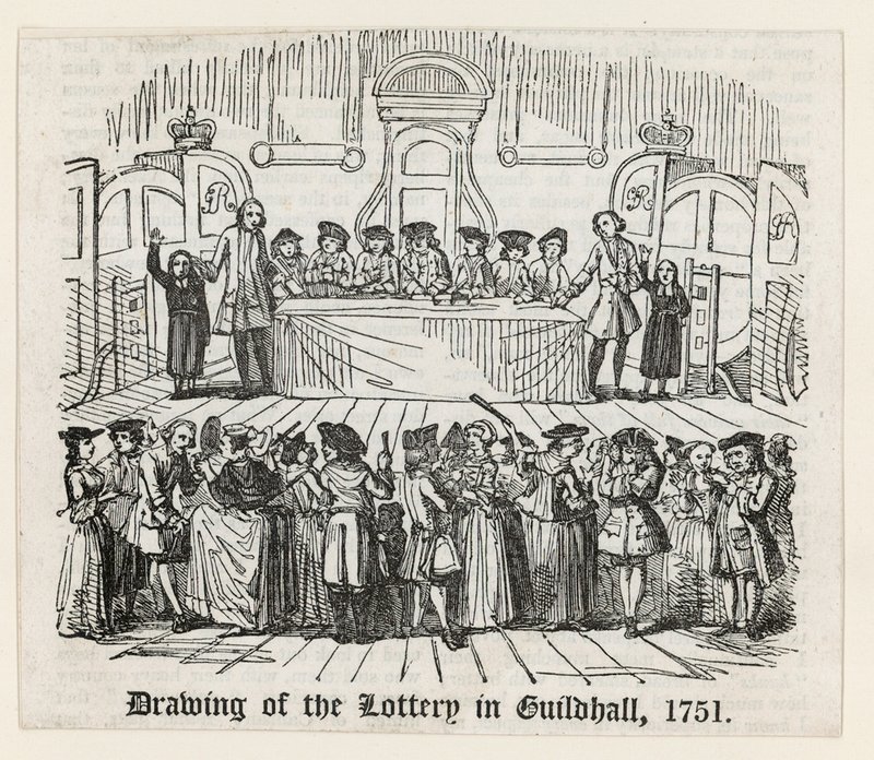 Desenho da loteria em Guildhall, 1751 de English School