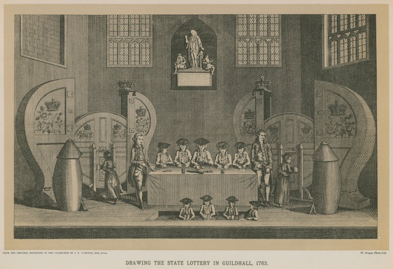 Desenhando a loteria estadual em Guildhall, 1763 de English School