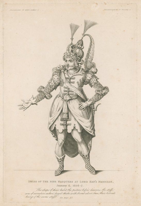 Vestido de Nove Masquers em Lord Hays Marriage, 6 de janeiro de 1606-7 de English School