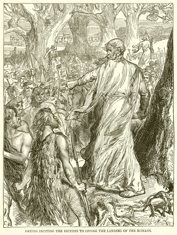 Druidas incitando os bretões a se opor ao desembarque dos romanos de English School