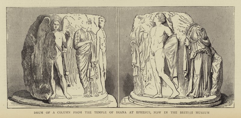 Tambor de uma Coluna do Templo de Diana, em Éfeso, agora no Museu Britânico (gravura) de English School