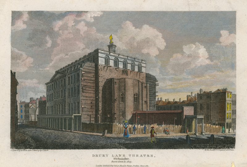Teatro Drury Lane, Westminster, Londres; incendiada em 1809 de English School