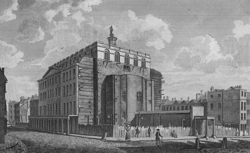 Drury Lane Theatre, Westminster, incendiado em 1809 (gravura) de English School
