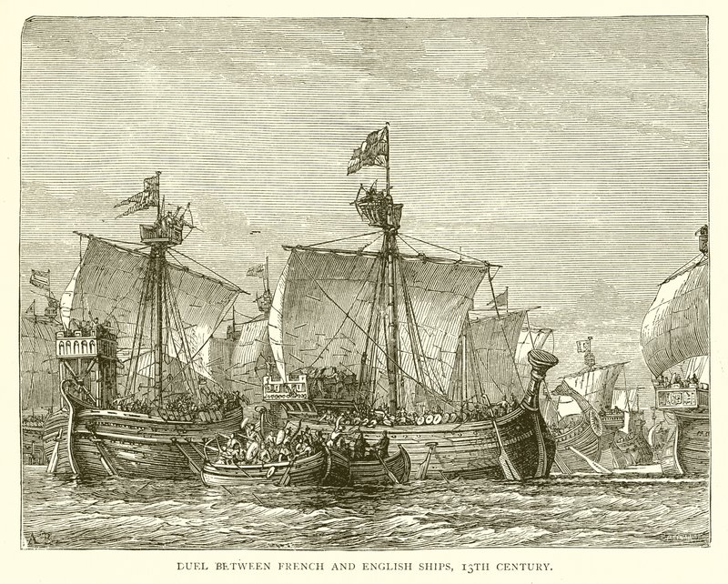 Duelo entre navios franceses e ingleses, século XIII de English School