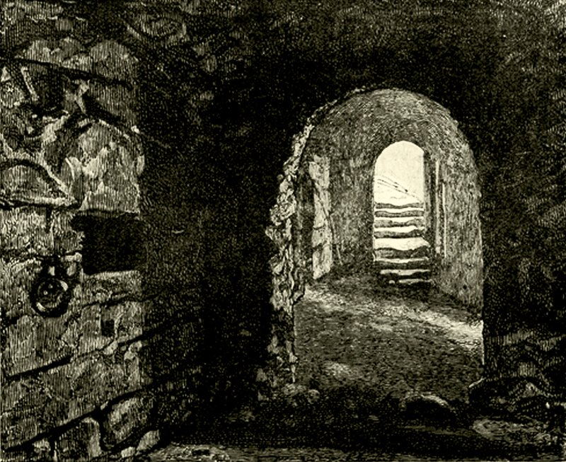 Masmorras no castelo abaixo do Queen Marys Room. Ilustração de Cassells Old e New Edinburgh por James Grant, c.1900 de English School