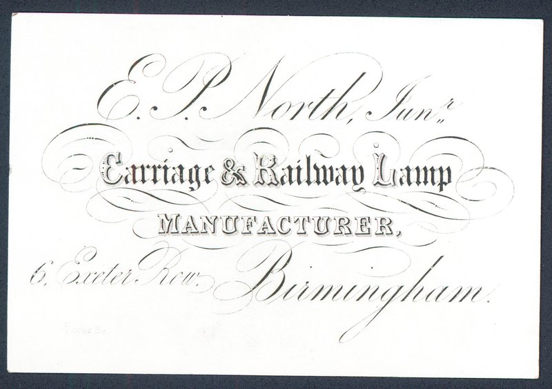 EP North, Júnior, fabricante de lâmpadas de carruagem e comboio, cartão comercial de English School