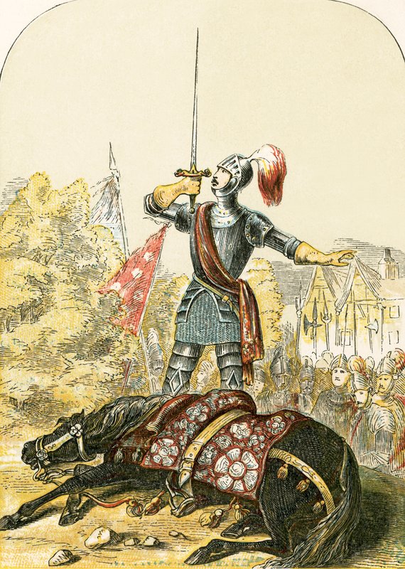 Juramento de Earl of Warwick em sua espada após esfaquear seu cavalo de English School