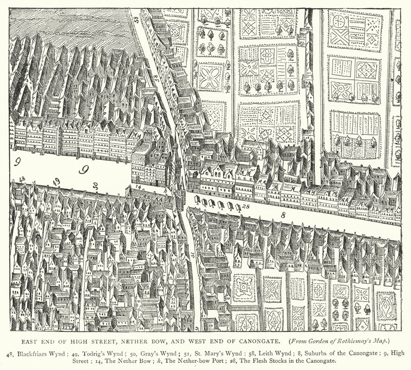 East End of High Street, Nether Bow, e West End of Canongate (gravura) de English School