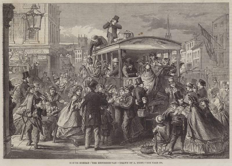 Segunda-feira de Páscoa, a Excursion-Van (gravura) de English School