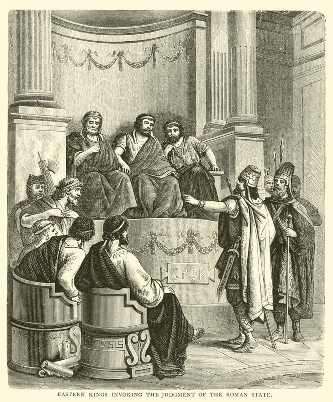 Reis orientais invocando o julgamento do Estado romano de English School