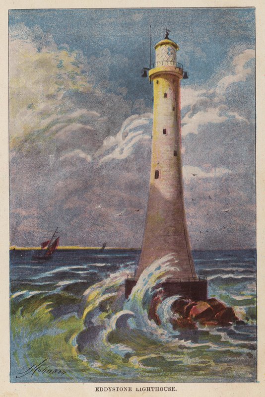 Farol de Eddystone (litografia a cores) de English School